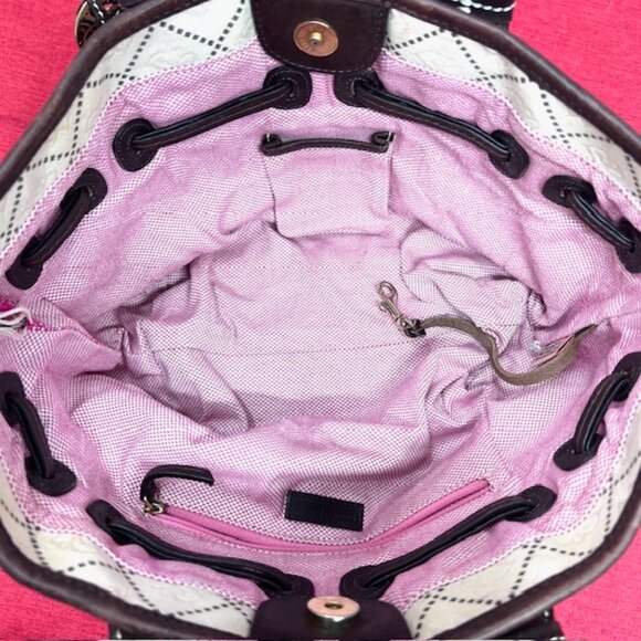 DOONEY BOURKE Shoulder Handbag Satchel Purse Beige Brown Jacquard Leather Trim - Picture 6 of 12